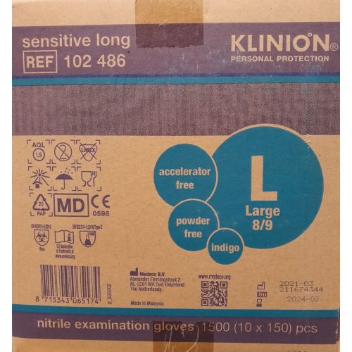 31500 stk. hanske nitril Klinion Sensitive lang, blå, str. Large 