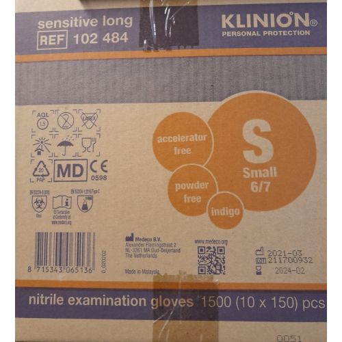 48000 stk. hanske nitril Klinion Sensitive lang, blå, str. small 